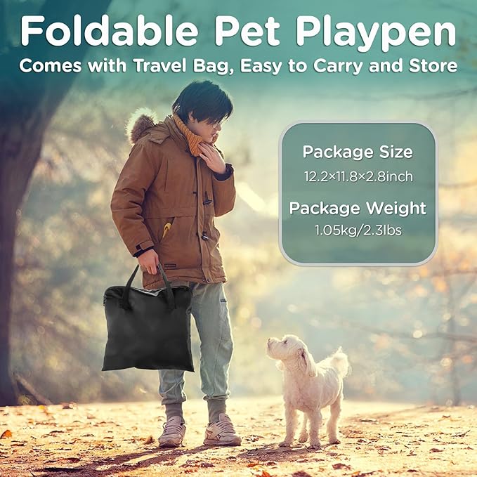 Foldable Pet Kitten Playpen, Waterproof Portable Cat Dog Playpen Kennel Tent for Small Dog Cat, Retractable Shade Cover, Come with Free Carrying Case, Indoor Outdoor Use for Small Animals, BlackTeal