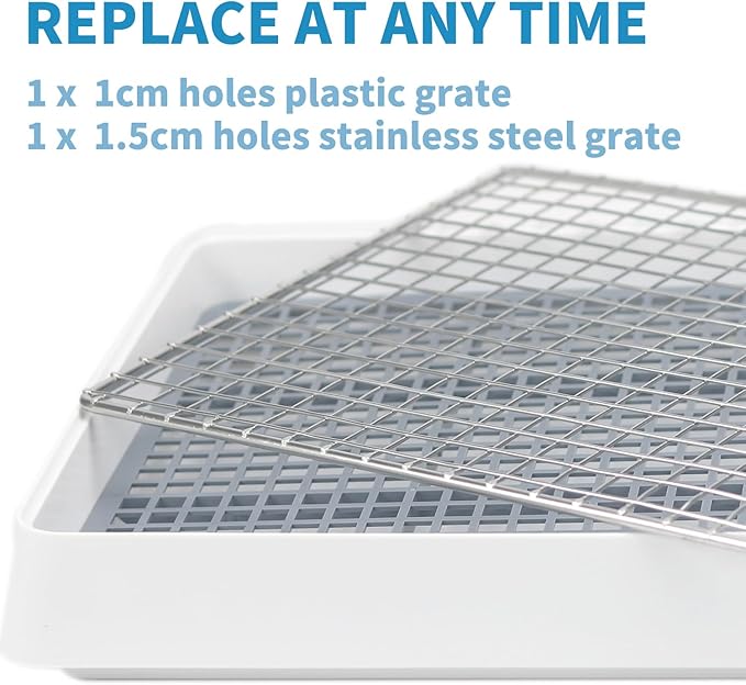 PODOO Rabbit Large Litter Box, Guinea Pig Training Pan Cage with Toilet Tray, Ideal for Rats, Ferret, Bunny Small and Medium Animals (Medium + Extra Large Steel Holes Grids)