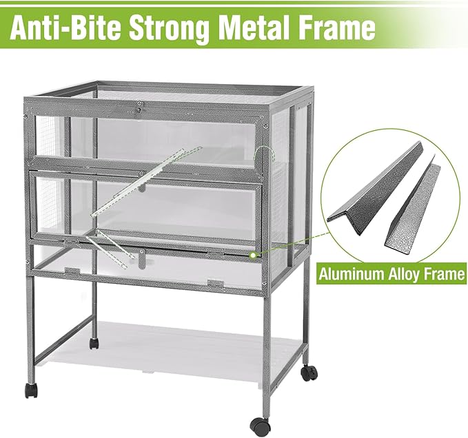 GUTINNEEN Guinea Pig Cage for Small Animals, Hamster Cage with Metal Iron Frame & Chew-Proof Aluminum Edges, 2-Story Small Animal Cage with Leak-Proof Tray, Hideout, and Storage Shelf, Black