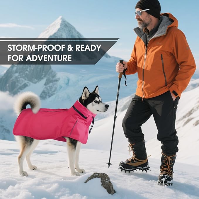 Dog Raincoat for Medium Dogs, Waterproof Adjustable Dog Rain Jacket with Hood, Leash Hole, Lightweight Reflective Poncho for Rain, Snow, Windy Weather & Outdoor Walks, Camping, Hiking - Pink M