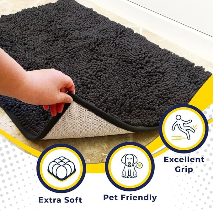 Muddy Mat® Shown on TV – Super Absorbent Door Mat Indoor, Microfiber Quick Dry Chenille Entryway Rug, Non-Slip Front Door Mat, Indoor Mats for Entryway, Machine Washable Pet Rug, Charcoal 24"x36"