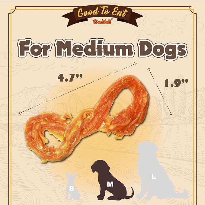Gootoe Turkey Tendon Dog Treats, Rope (M) 3.17 oz, USA-Sourced Turkey Tendon, Natural Snack, Premium Puppy Chews, Hypoallergenic, Reseal Value Bags, Size for Medium Dogs