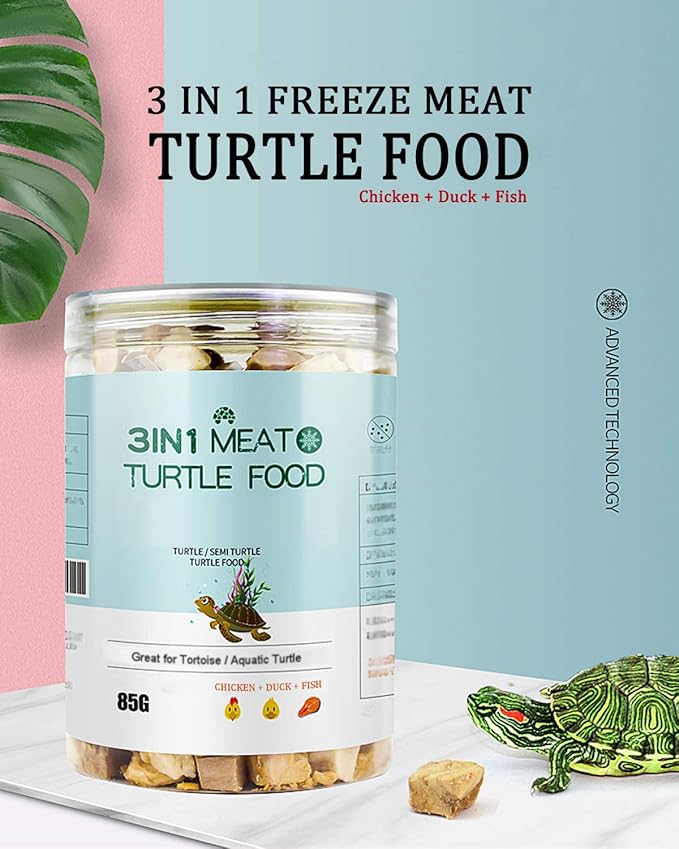 3 in 1 Meat Turtle Food - Chicken & Duck & Fish Meat Natural Freeze Dried Human-Grade Turtle Treats