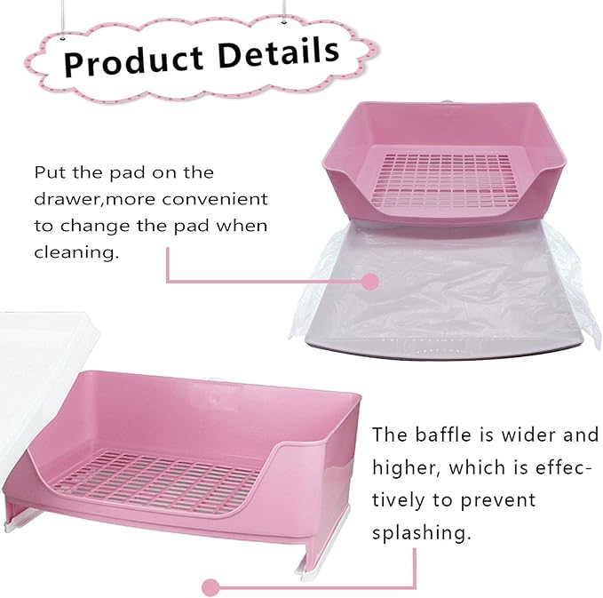 PINVNBY Large Rabbit Litter Box Corner Toilet Box Bigger Pan Pet Potty Trainer with Drawer for Adult Bunny Guinea Pig Chinchilla Ferret Galesaur Hedgehog Small Animals(Pink)