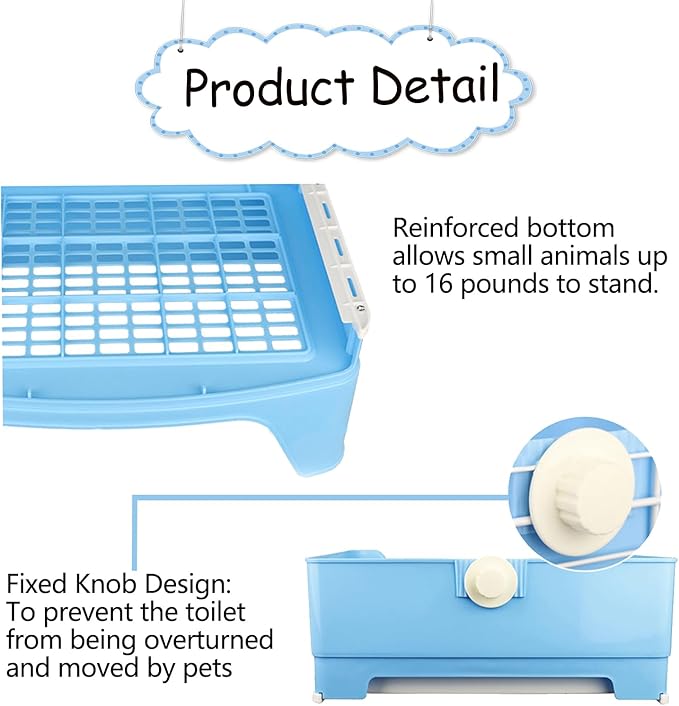 Tfwadmx Large Rabbit Litter Box Bunny Corner Toilet Potty Trainer with Drawer Bigger Pet Pan for Adult Guinea Pig Chinchilla Ferret Hedgehog and Other Animals (Blue)