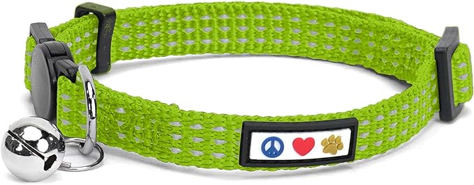 Pawtitas Reflective Cat Collar with Safety Buckle and Removable Bell Cat Collar Kitten Collar Green Cat Collar One Size