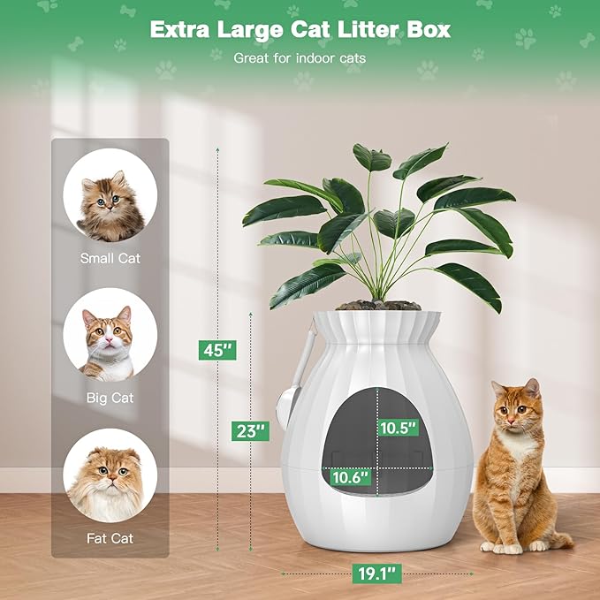 Plant Litter Box Equipped with Odor Removal System,Hidden Cat Planter Litter Box Enclosure for Big Cats,Enclosed Secret Cat Litter Box with Artificial Plant & Cobblestone,Easy to Clean and Assemble