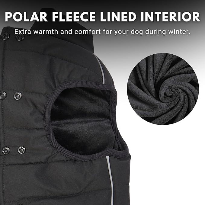 Spark Paws Dog Winter Jacket, Water-Resistant Coat, Warm Reflective Windproof Fleece-Interior, for Medium and Large Dogs - Black - L