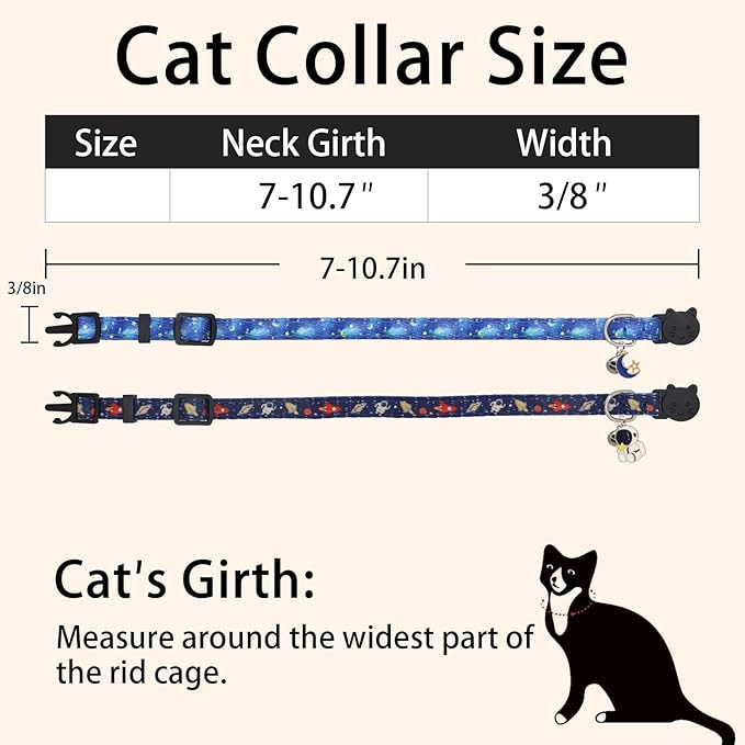 Cat Collar Breakaway, 2 Pack Cotton Cats Collars with Bells, Cute Astronaut Shaped for Girl Boy Kittens
