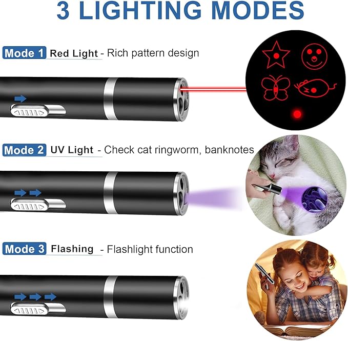 Laser Pointer Cat Toy - 5Modes Pointer for Indoor Interactive, Cat Toys Red Light Pet Pointer Interactive to Busy Kitten Dog Chaser Play Toys(2 Pcs)
