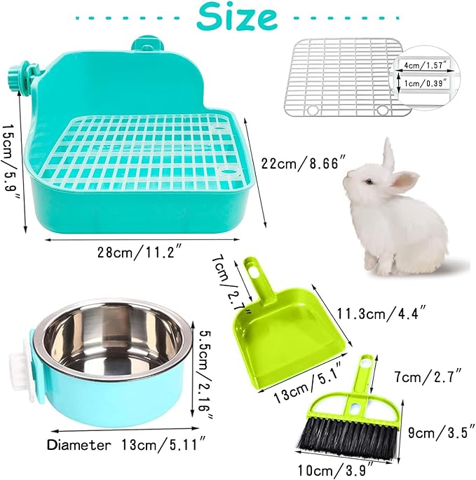 PINVNBY Rabbit Litter Box for Cage Bunny Corner Litter Bedding Box Small Animal Litter Pan Hanging Pet Bowls Cage Potty Trainer Pet Toilet for Rabbit Bunny Guinea Pigs Small Animals(Green)