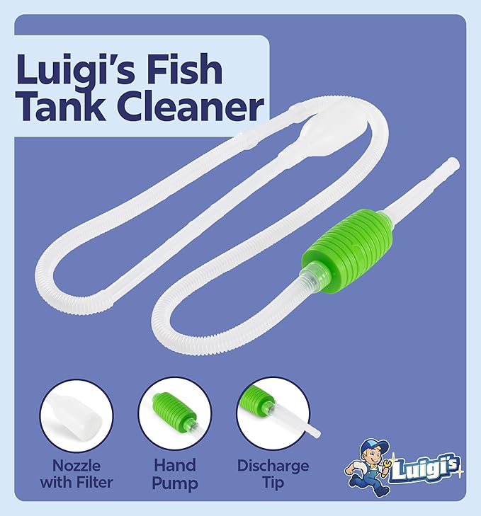 Luigi's Fish Tank Cleaner - Gravel Pump Vacuum for Aquarium - Hand Siphon Hose to Remove and Change Water or Sand in Minutes - Fish Aquarium Accessories, Supplies & Cleaning Tools