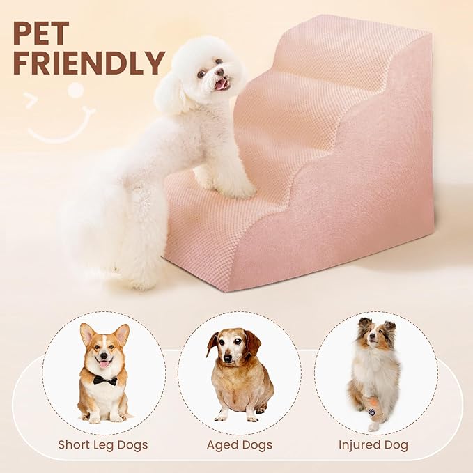 Dog Stairs for Small Dogs, High Density Foam Dog Steps, Extra Wide Non-Slip Pet Ramp for High Beds Or Couch, Soft Doggie Ladder for Dogs Injured, Older Pets, Small Cats