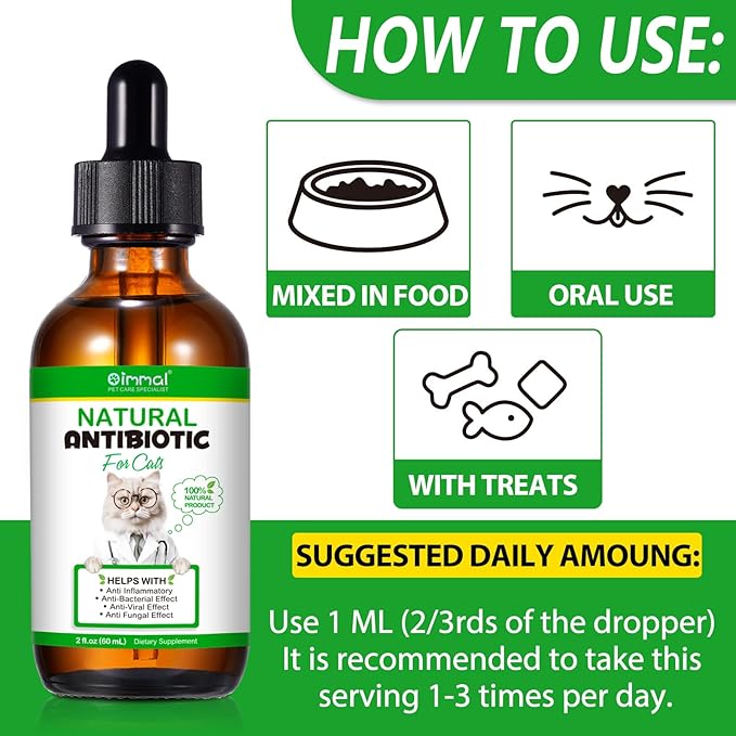 60ML Antibiotics for Cats, Premium Cat Antibiotics Supplement, Cats Multivitamin, Natural Antibiotic for Cats, Cat Antibiotic, Cat Antibiotics Supports Immune & Cats Allergy Relief-2 Fl Oz