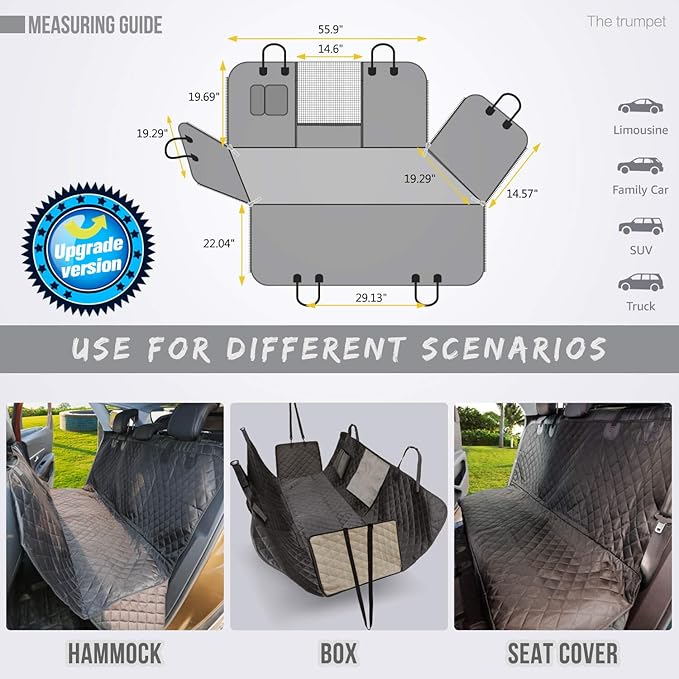 Vailge Dog Seat Cover for Back Seat, 100% Waterproof with Mesh Window, Scratch Prevent Anti-slip Dog Car Hammock, Standard