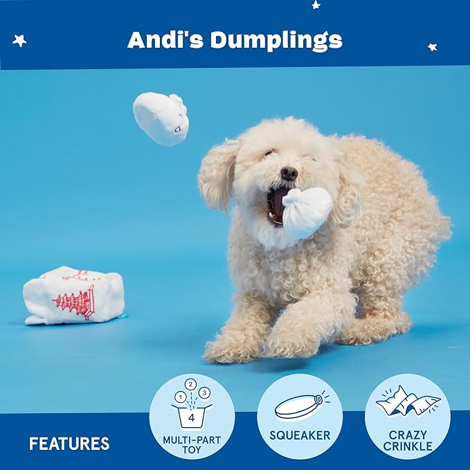 Barkbox Dog Toy 2 in 1 Interactive, Plush Exterior Material & Squeaker, Tearable Dog Toy with Squeaky Ball Inside, Ideal for Toy Destroyers - Andi's Dumpling, Small