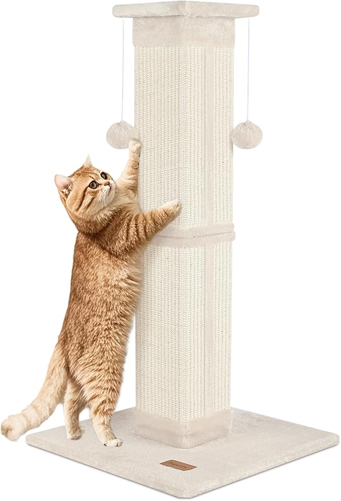 Cat Scratching Post 33 inch for Indoor Cats, High Cat Scratch Post Beige, Cat Tree for Full-Body Stretching, Protect Your Furniture