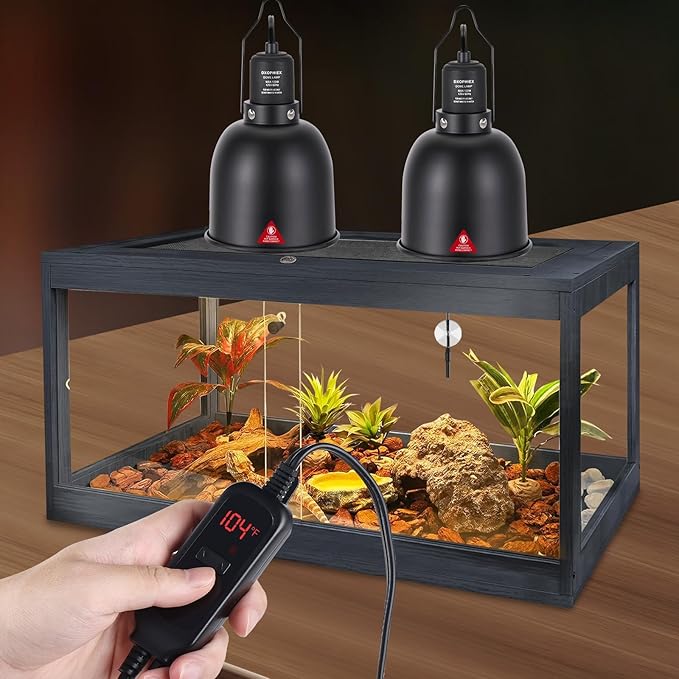 5.5 inch Reptile Heat Lamp Fixture with Dimming Thermostat,Reptile Light Fixture Max 100W,Thermostat with Temperature Controller for Bearded Dragon,Turtles,Snake and Lizard Terrarium