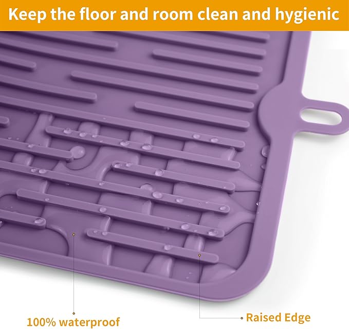 Ptlom Pet Placemat for Dog and Cat, Anti-Slip Waterproof Dogs Feeding Mat Prevent Food and Water Overflow, Bowl Mats Suitable for Medium and Small Pets, Purple, Silicone
