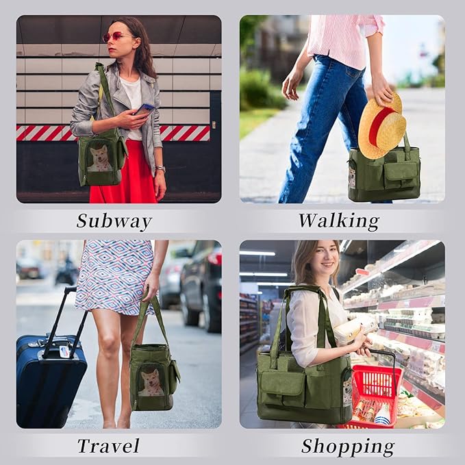 Dog Carrier, Cat Carrier, Pet Carrier, Foldable Waterproof Premium Oxford Cloth Dog Purse, Portable Bag Carrier for Small to Medium Cat and Small Dog(Green)