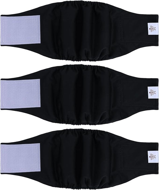 CuteBone Dog Diapers Male Washable Belly Band for Male Dogs Wraps Black 3pcs a Pack DM44S