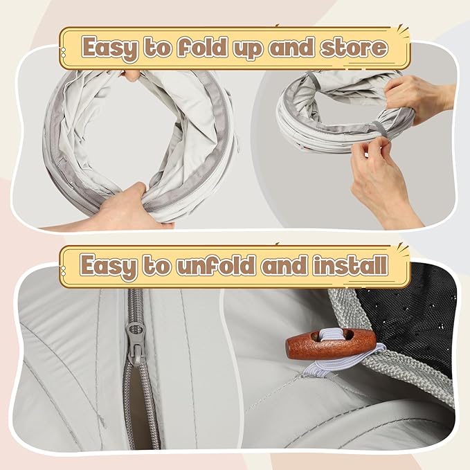 Foldable Cat Tunnel Bed for Indoor Cats, Soft Cave Cat Donut Playing Tunnels with Washable Circle Cushion, Detachable Round Pet Space Capsule Toy with Hanging Ball for Kitten Puppy Rabbit