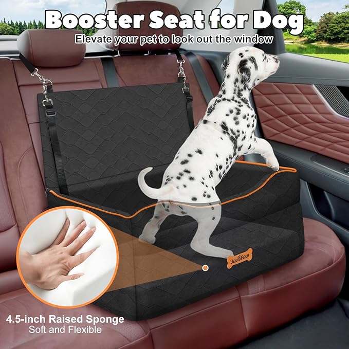 Medium Dog Car Seat, Dog Booster Seat Under 50Lbs or 2 Small Dogs Washable, Pet Car Seats with 2 Safety Leash, Dogs Sofa Bed Cushion Add Thick Sponge, Pet Cars Carrier for Travel, Black