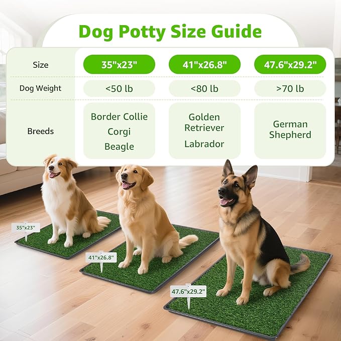 LOOBANI 45x29in Large Dog Litter Box: Dog Grass Pad with Tray with 2×Artificial Grass Pads + 1×Drainage Grate - Quickly Absorbent Portable Patio Potty for Balcony Apartment Indoor Outdoor Use