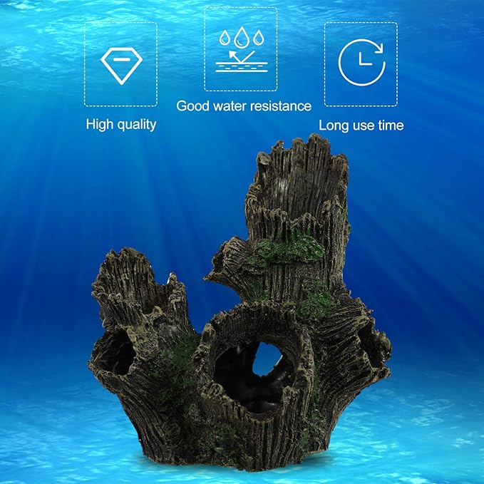 balacoo Fish Tank Ornament Resin Wood Tree Stump Aquarium Decor Driftwood Betta Log Play House Hollow Tree Hole Landscape Decor for Freshwater Betta Cichlid Reptile