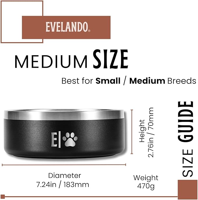 EVELANDO® 32 oz Premium Stainless Steel Pet Bowl with Triple Layer Insulation Keeps Food Warm and Water Fresh Non Slip Silicone Base BPA Free Elegant Dish for Small and Medium Dogs or Medium Cats