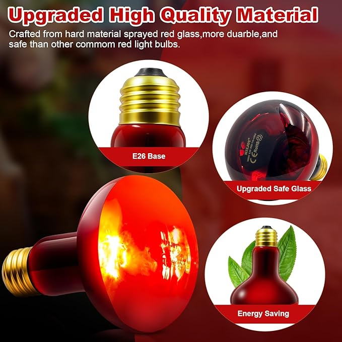 MIXJOY 100W Infrared Heat Lamp Bulbs, 2 Pack Reptile Infrared Heat Emitter Red Heat Lamp Bulbs Infrared Basking Light Bulbs for Reptiles, Bearded Dragon, Lizard, Tortoise, Chickens, Pets