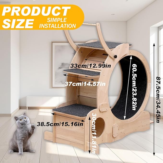 Cat Wheel 7-in-1 Upgraded Exercise Treadmill for Indoor Cats,Cat Treadmill with Silent Running Wheel, Cat Tunnel, Cat Wheels for Indoor Cats, Perfect Cat Jym & Toy for Endless Fun & Fitness