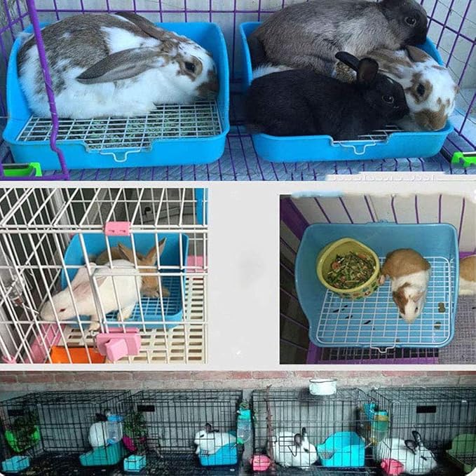 Hamiledyi Small Animal Rabbit Litter Toilet,Plastic Square Cage Box Rat Potty Trainer Corner Grate Litter Bedding Box Pet Pan for Guinea Pigs Chinchilla Ferret Galesaur Bunny