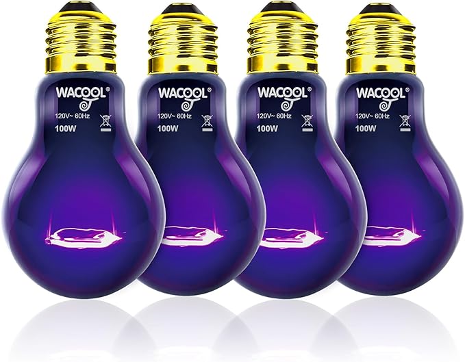 WACOOL 4Pack Reptile Night Heat Lamp, 100W Night Heat Lamp for Reptiles & Amphibians,Simulate Nature Moonlight Purple Night Light for Bearded Dragon Lizard Snake Crab…