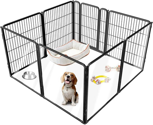 FXW Homeplus Unleashed Indoor Dog Playpen - Stress-Free and Safe Play, Heavy Duty 32 Inch 4 Acrylic Panels + 4 Wire Panels Dog Pen for Small and Medium Dogs, Black│Patented