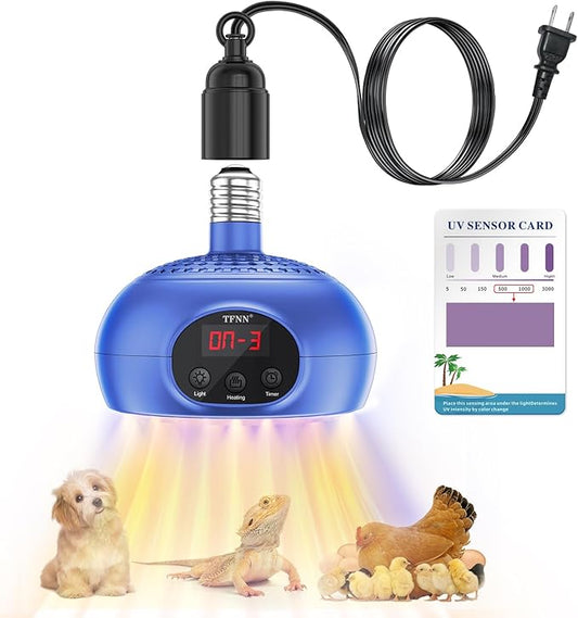 Chicken Coop Heater Lamps,200W-350W-500W Reptile Heating Lamp Upgraded with UVA UVB Ligh 3-6-9-12H Timer,Protable Greenhouse Heater for Outdoor Chicken Coop for Reptile Rabbits Dog Cats (Blue)