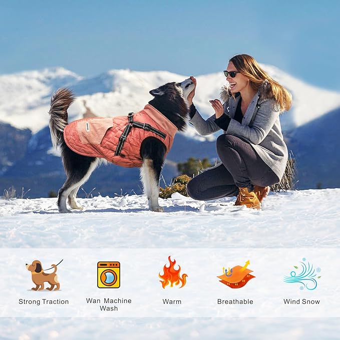 Mosucoirl Warm Dog Coats Pet Clothes, Waterproof Dogs Jacket Reflective Pet Outfits Winter Dog Cold Weather Coat Cozy Snow Jackets Vest for Small Medium Large Dogs Puppy Doggie