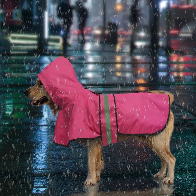Candofly Reflective Dog Raincoat - Waterproof Dog Rain Jacket with Leash Hole, Hooded Dogs Ponch Slicker for Large Dogs (Pink, X-Large)