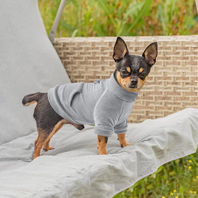 Idepet Fleece Dog Sweater 2 Pack, Winter Dog Clothes Turtleneck Dog Sweatshirt Pet Clothing Stretchy Small Dog Coat with Leash Ring Cat Apparel with Pocket (Grey+Navy, X-Large)