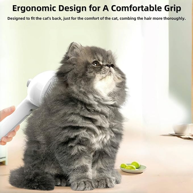Cat Steam Brush for Indoor Cats - 3 in 1 Steam Brush for Cats with Mist Spray, Self Cleaning & Pet Hair Removal, Gentle Cat Grooming Tool for Shedding (White)