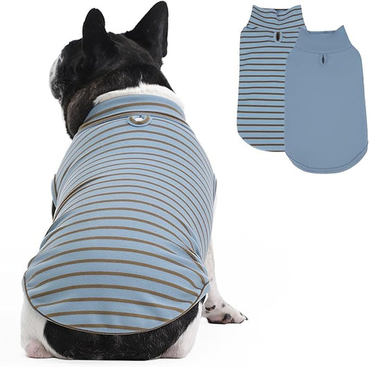 2 Pack Dog Sweaters Pullover for Large Dogs Boys & Girls, Stretch Fleece Sweatshirt Warm Pets Coats Jacket for Winter Fall, Soft Stripe Turtleneck Pajamas for Pets, Pitbulls, Bulldog, Blue L