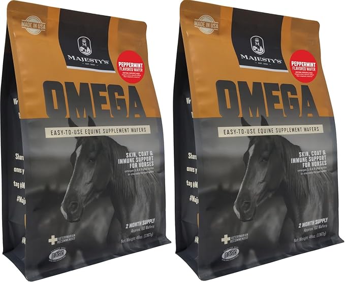 Majesty's Omega Wafers - Superior Horse/Equine Skin, Coat, and Immune Support Supplement - Omega 3, 6, 9, and Biotin (Peppermint, 2 Pack(120 Count Total))