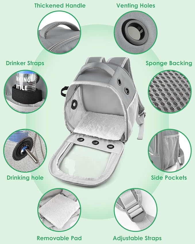 Guinea Pig Carrier Backpack, Portable Small Pet Travel Carriers with Water Bottle Holder & Detachable Pad, Outgoing Carring Bag for Bearded Dragon Bunny Sugar Chinchilla Gerbil Hamster Bird