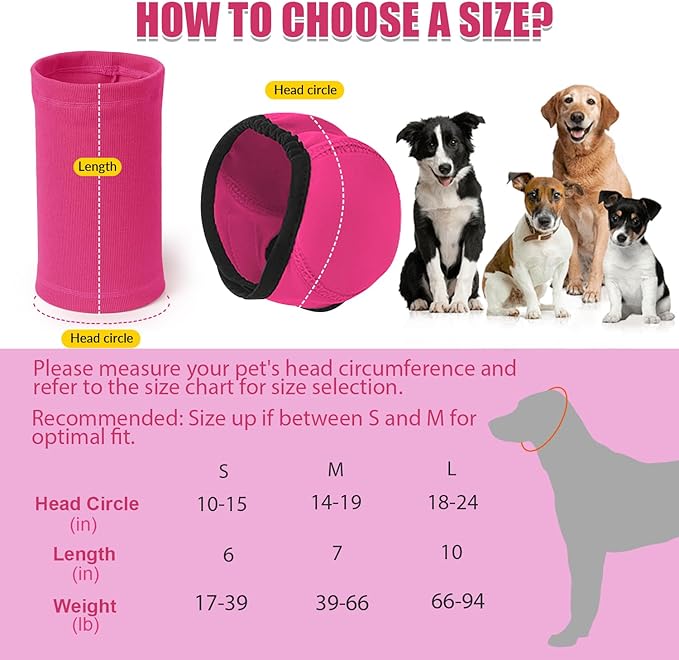 SlowTon Quiet Ears Dog Hoodie - 2 Pcs Ear Wrap Dog Ear Muffs Noise Protection, Anxiety Relief Dogs Hat Calming Hood Head Cover, Pet Headband Dogs Ear Protector for Grooming, Force Drying (Pink,M)