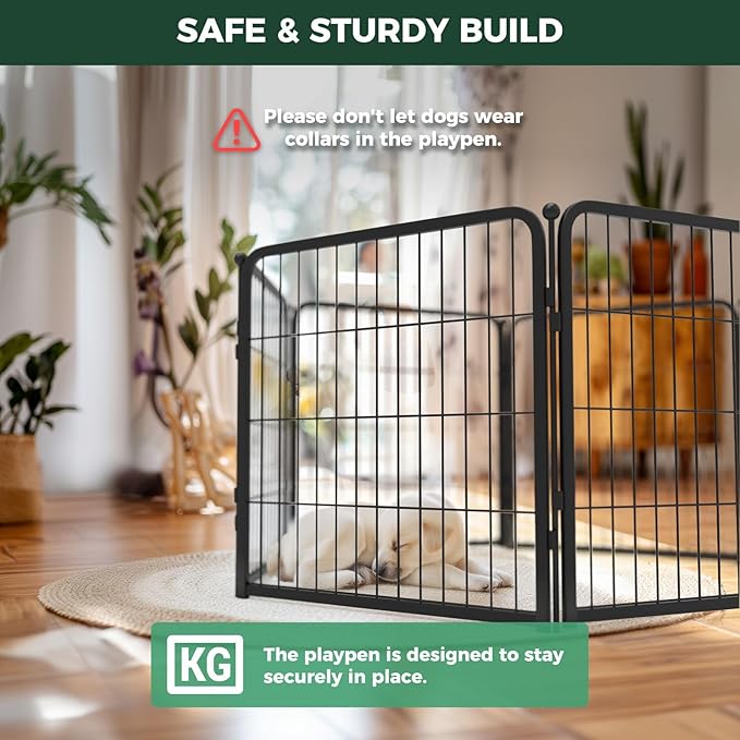 FXW Homeplus Unleashed Indoor Dog Playpen - Stress-Free and Safe Play, Heavy Duty 24 Inch 4 Wire Panels Dog Pen for Puppy and Small Dogs, Black│Patented