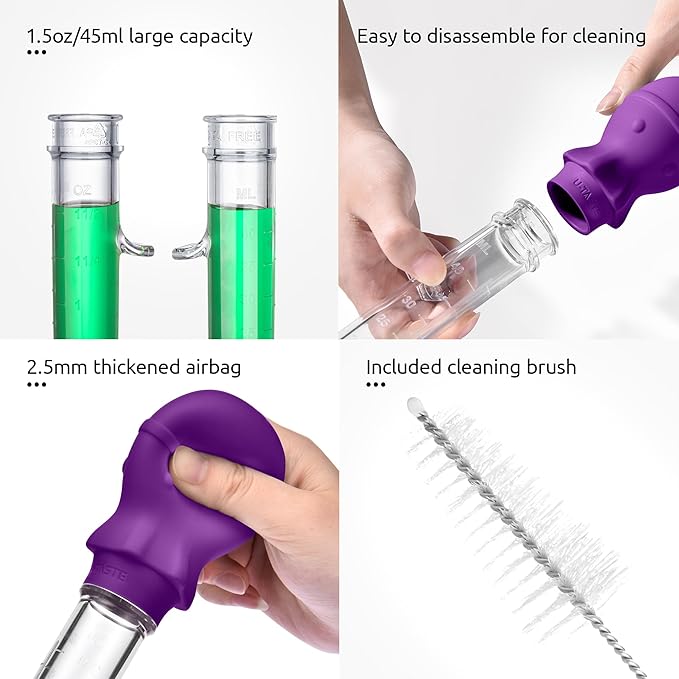 U-Taste Aquarium Pipette Cleaner: 1.5oz Coral Feeder for Fish Tank Cleaning, Manual Feeding Tube, Food Grade Siphon Dropper, Waste Remover with Strong Suction & Stand & Brush (11.98in, Purple)