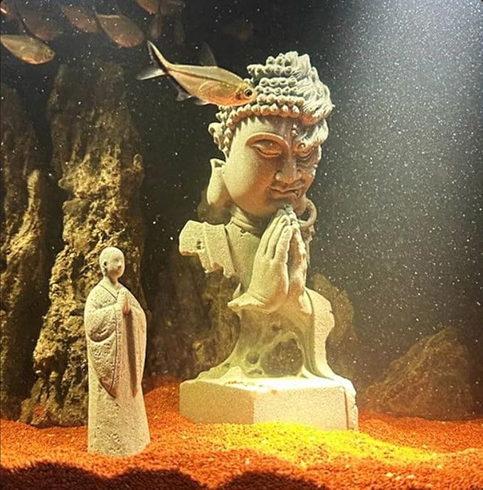 livelyfish Meditating Buddha Statue Zen Garden Statues Sandstone Thinker Buddha Sculpture Figurine for Fish Tank Aquarium Home Decorations, Gift (C)