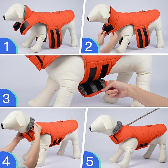 MIGOHI Warm Dog Coat - Winter Dog Jacket, Reflective Windproof Fleece Vest with Leash Hole and Furry Collar