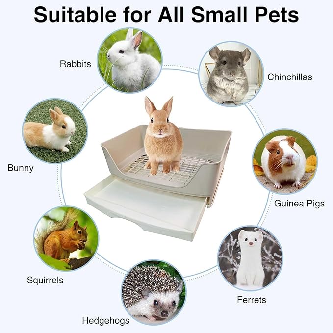 kathson 2PCS Large Rabbit Litter Box Trainer, Potty Corner Toilet with Drawer Bigger Pet Pan for Adult Hamster, Guinea Pig, Ferret, Galesaur, Bunny and Other Animals (Brown)