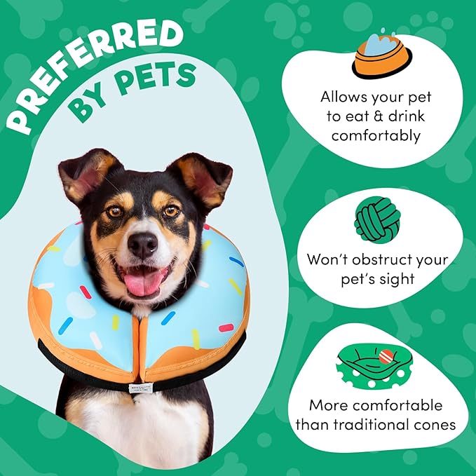 BENCMATE Protective Inflatable Collar for Dogs and Cats - Soft Pet Recovery Collar Does Not Block Vision E-Collar (Medium, Blue Donut)